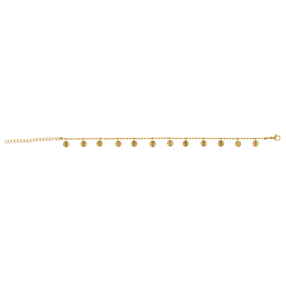 Cha�ne cheville en acier dor� avec pampilles pastilles diamant�s - 22+5cm - Vue 2