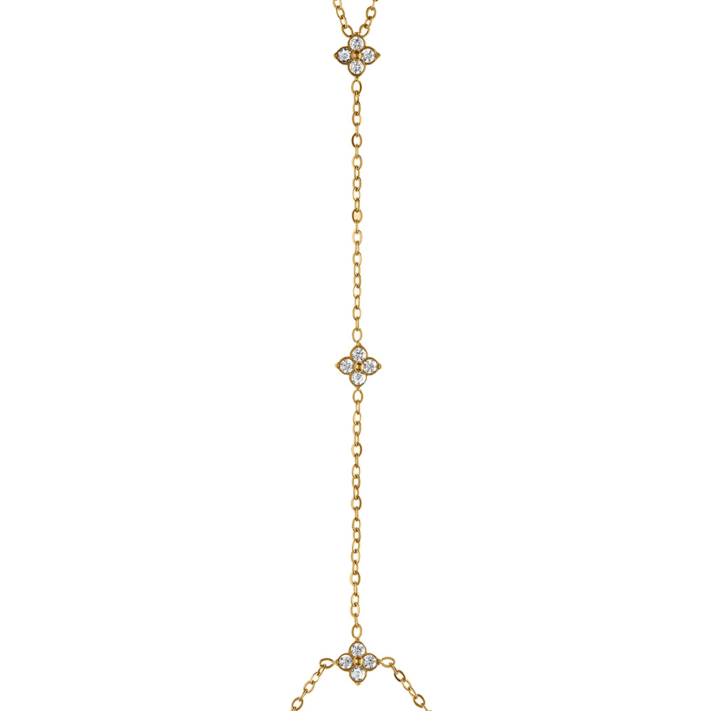 Parure de main en acier dor� fleurs d\'oxydes blancs  - 17+3cm - Vue 2