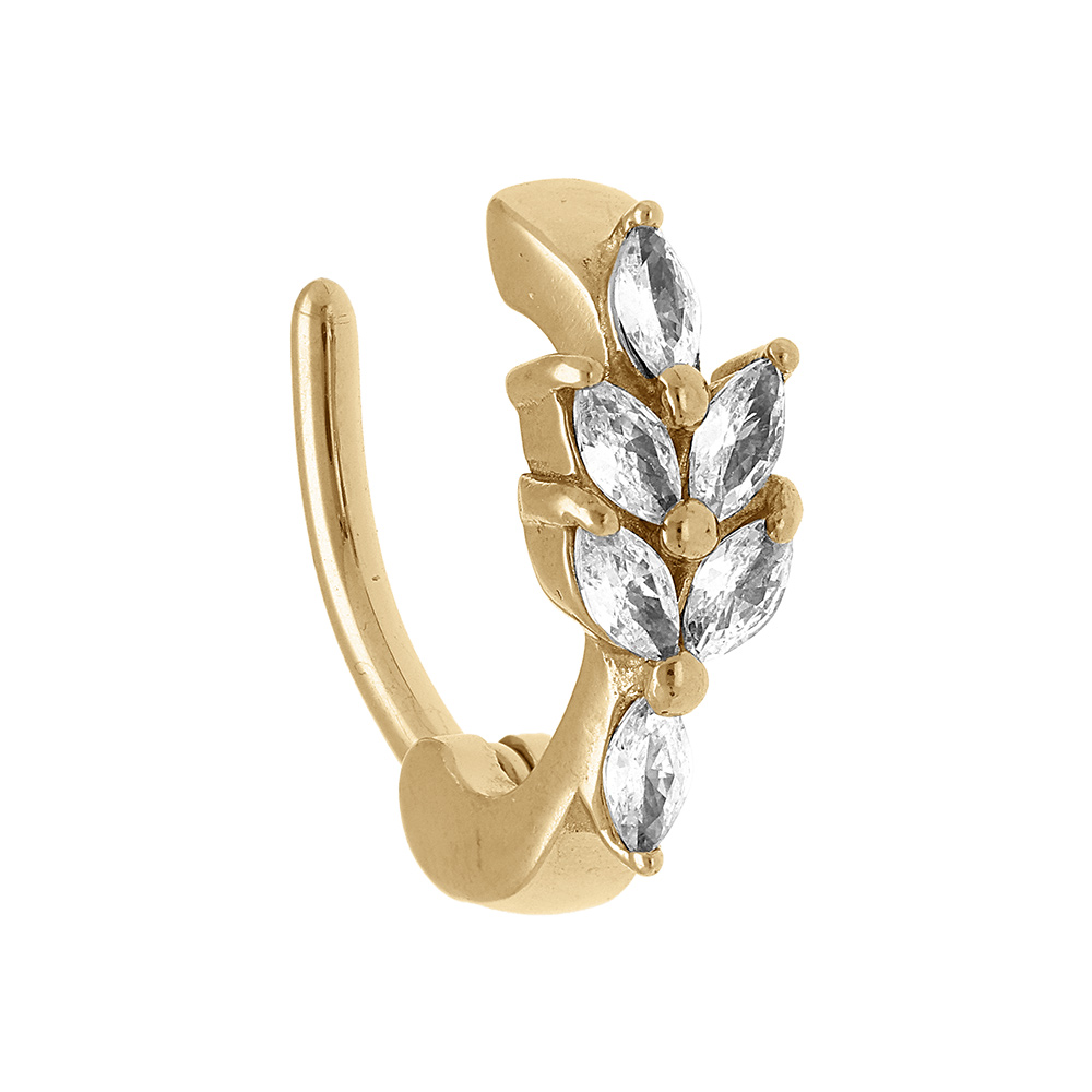 Piercing de nombril en acier dor� feuillage - Vue 2