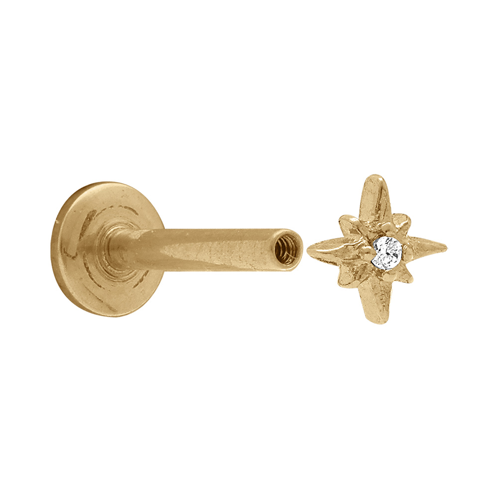 Piercing oreille en acier dor� helix, tragus etoile avec 5oxyde blanc - Vue 2
