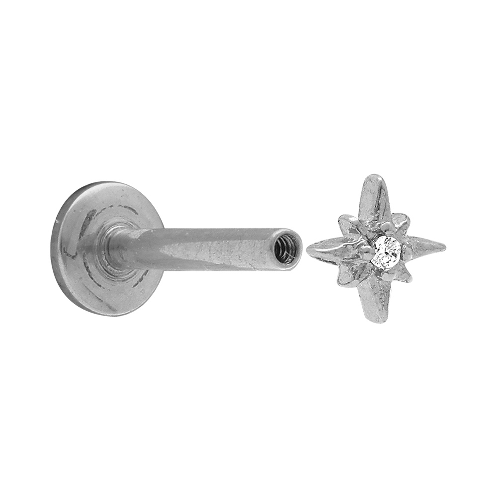 Piercing oreille en acier helix, tragus etoile d\'oxyde blanc - Vue 2
