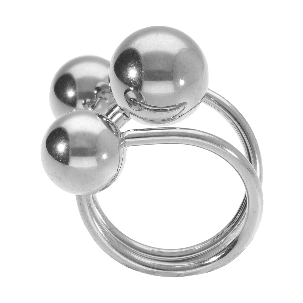 Bague ajustable en acier triple boules - Vue 2