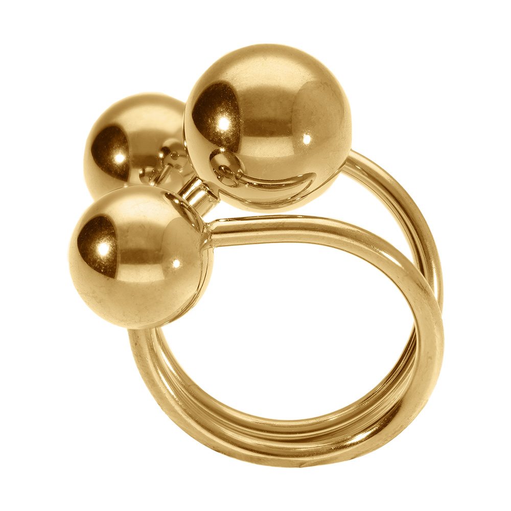 Bague ajustable en acier dor� trois boules - Vue 2