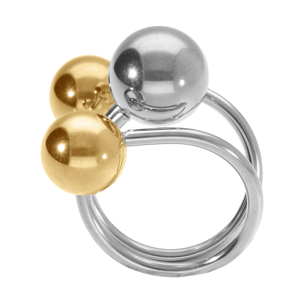 Bague r�glable en acier bicolore  trois boules - Vue 2
