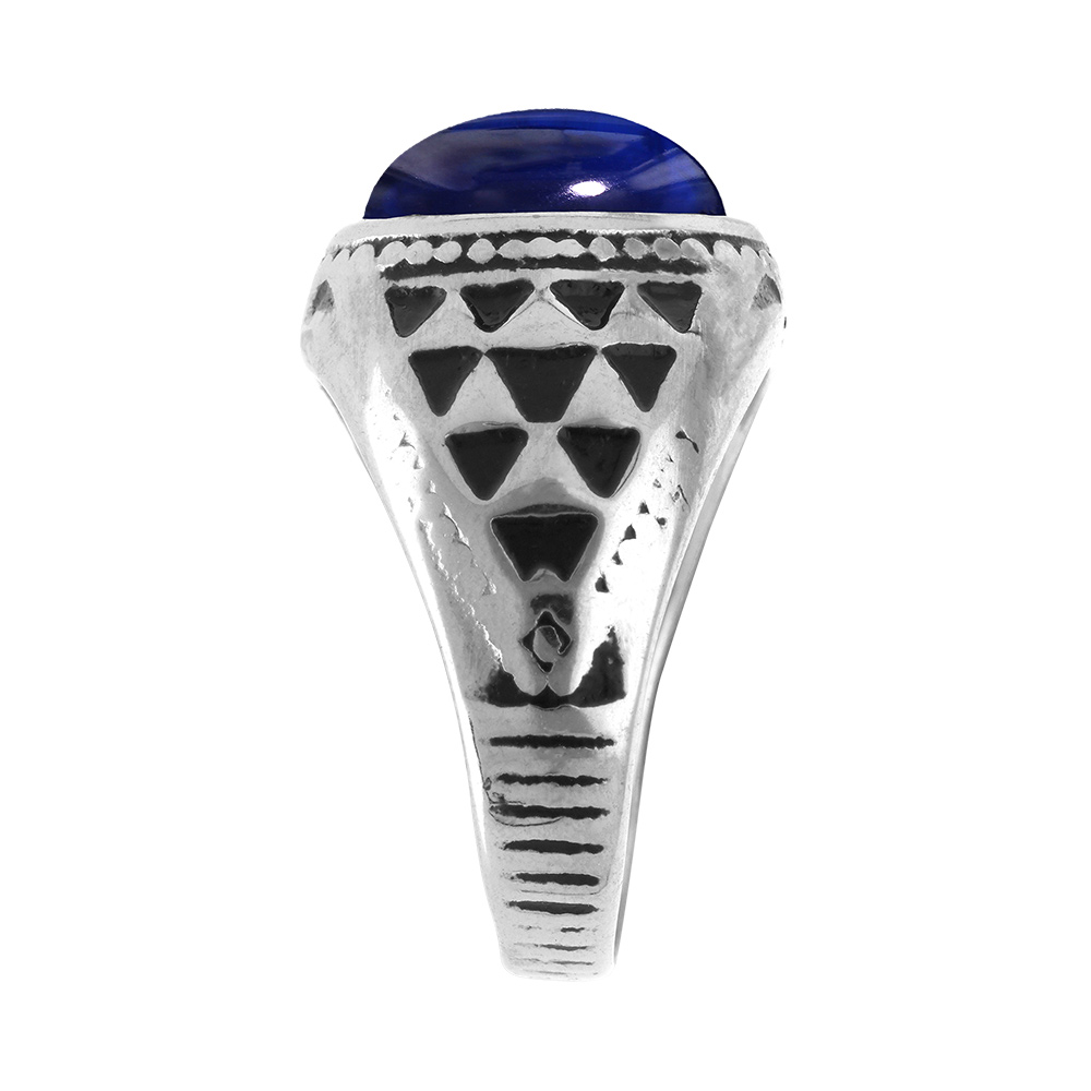 Chevali�re en acier avec grosse pierre bleue - Vue 2