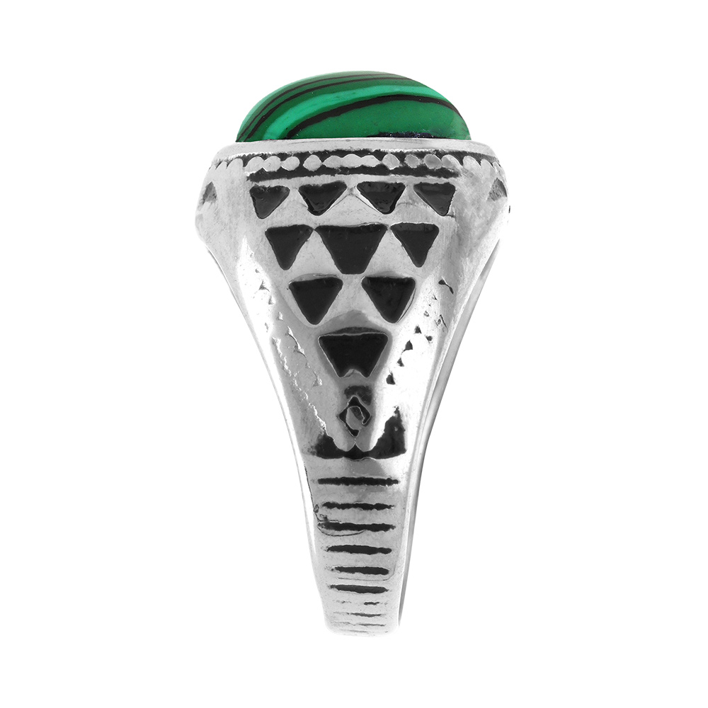 Chevali�re en acier avec grosse pierre en Malachite v�ritable - Vue 2