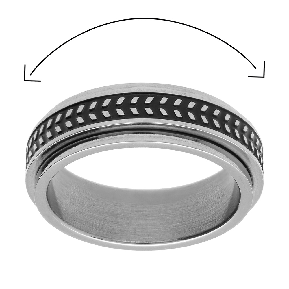 Bague en acier patin� anti stress motif chevrons - Vue 2