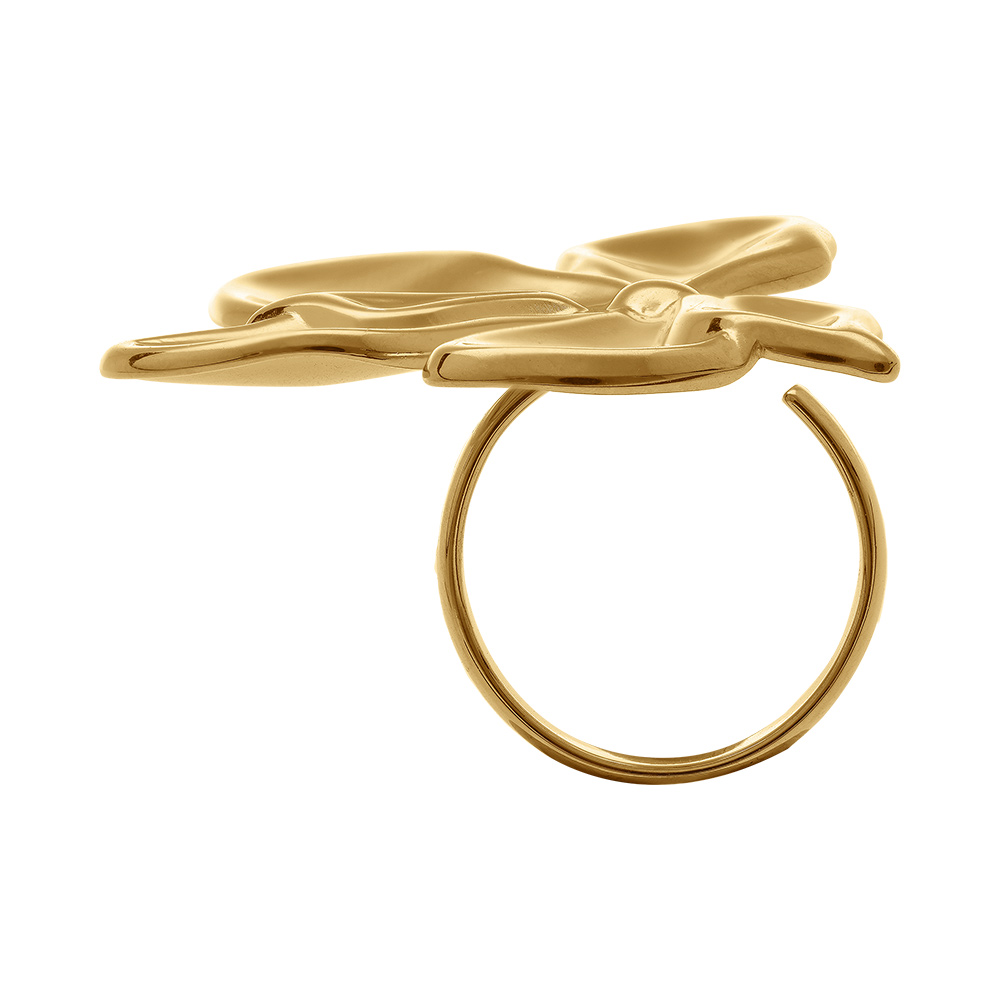 Bague en acier dor� fleur - 40mm ajustable - Vue 2