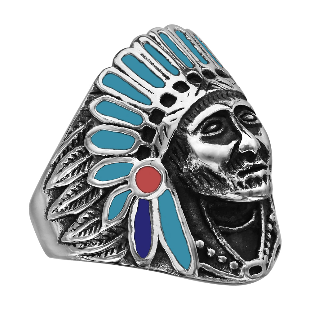 Chevaliere en acier t�te Indien color�e - Vue 2