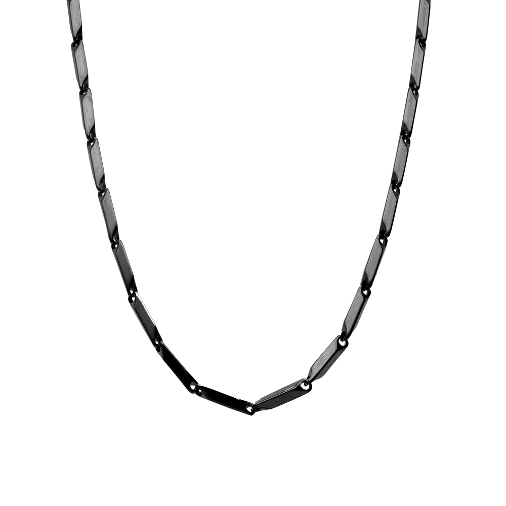 Cha�ne en acier et PVD noir maille rectangle  - 55cm r�glable - Vue 2