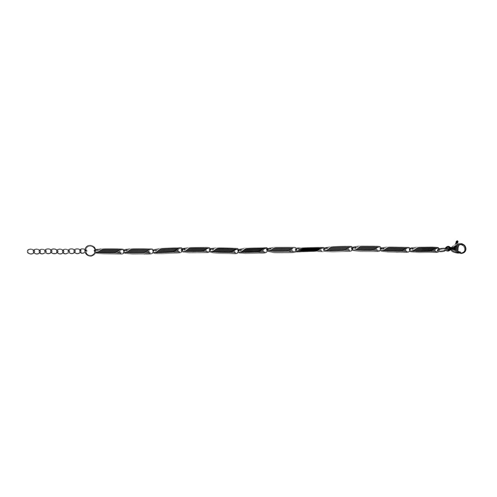 Bracelet en acier et PVD noir maille rectangle - 20cm r�glable - Vue 2