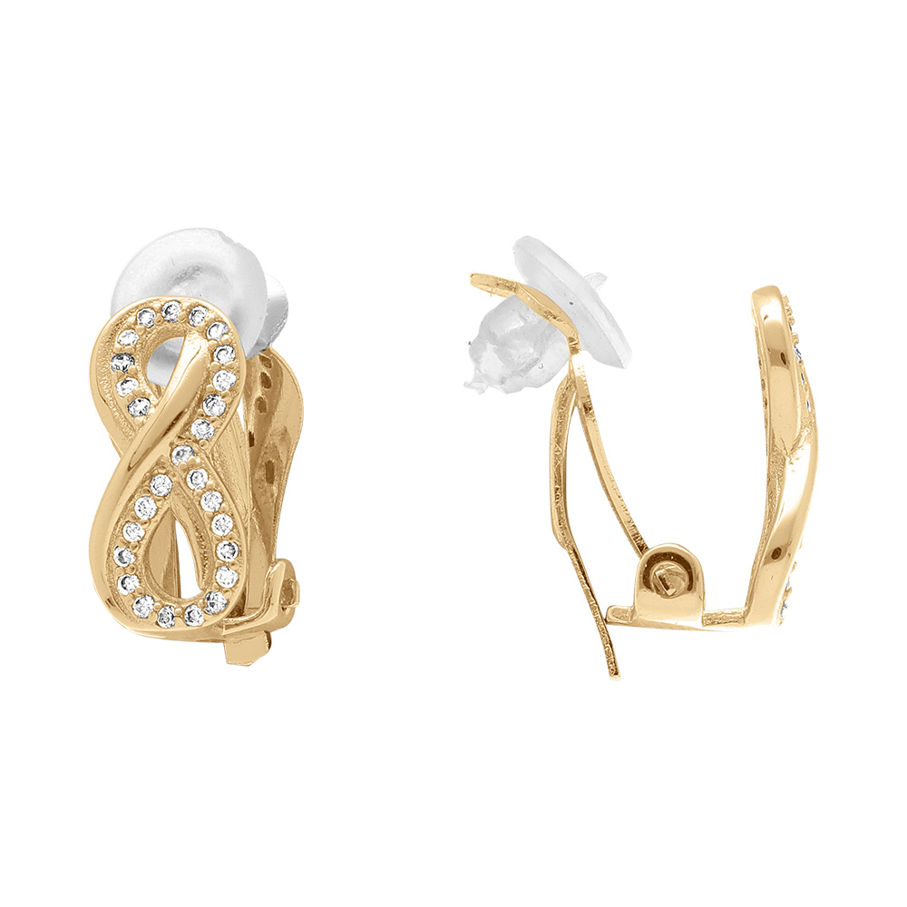 Boucles d\'oreille clip en laiton dor� infini avec oxydes blancs sertis - Vue 2