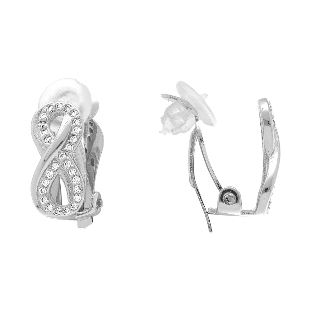 Boucles d\'oreille clip en laiton placage palladium infini avec oxydes blancs sertis - Vue 2