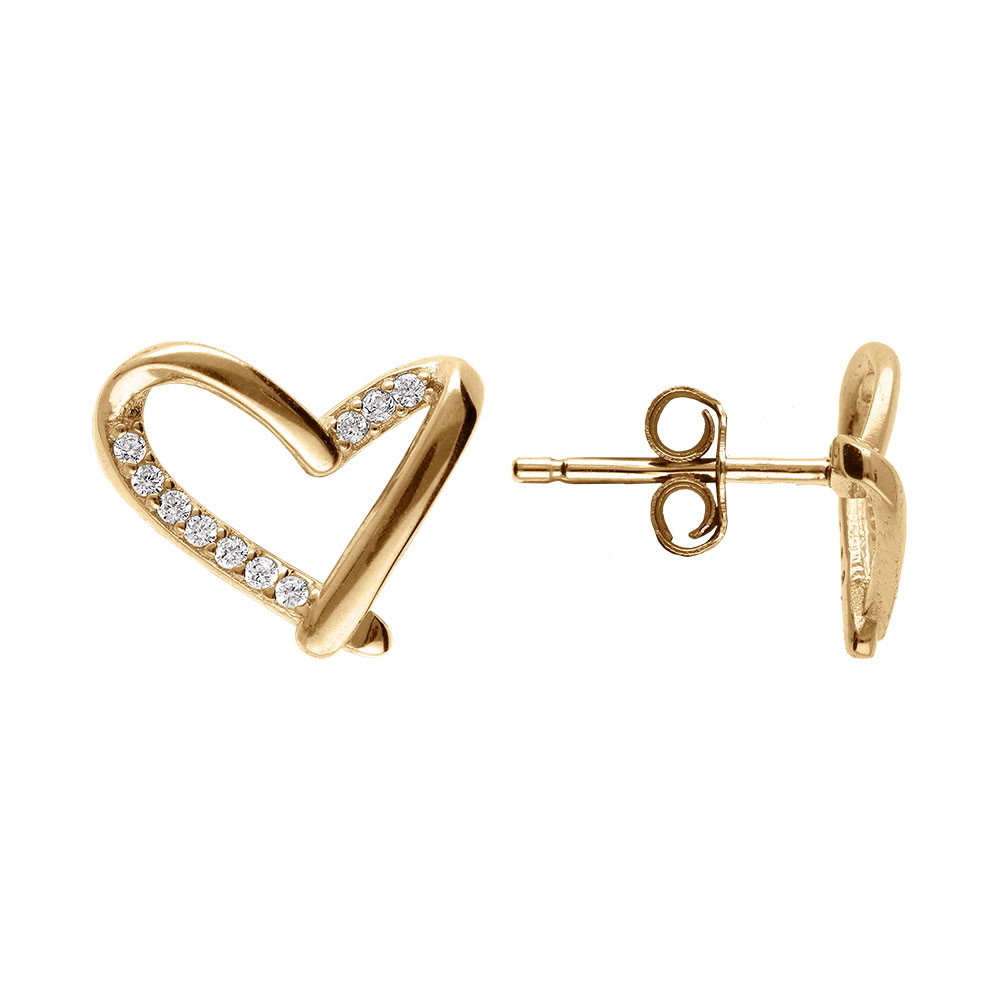 Boucles d\'oreille tige en vermeil coeur d\'oxydes blancs sertis - Vue 2
