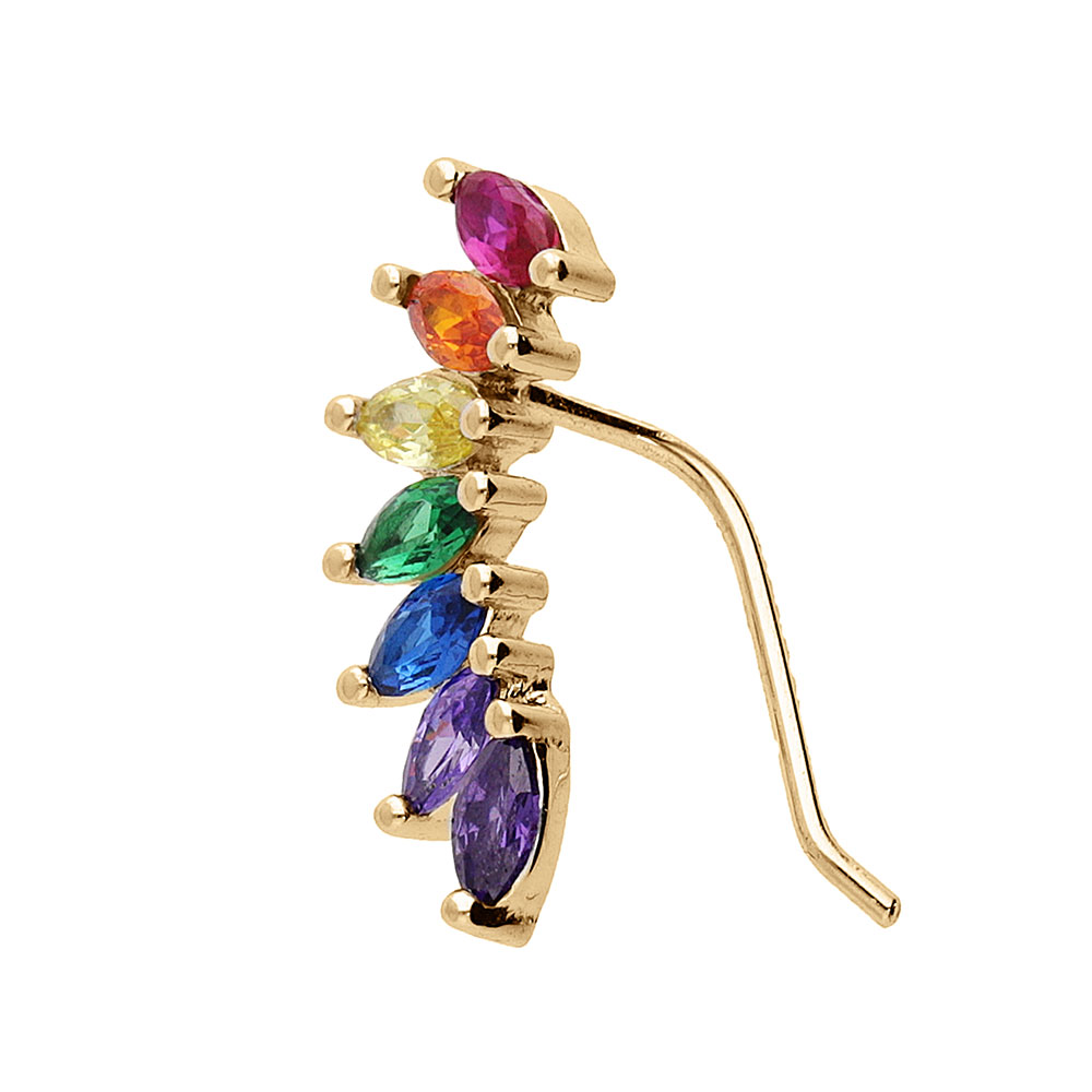 Boucles d\'oreille en vermeil l�g�rement incurv�es orn�es de navettes d\'oxydes multicouleur - Vue 2