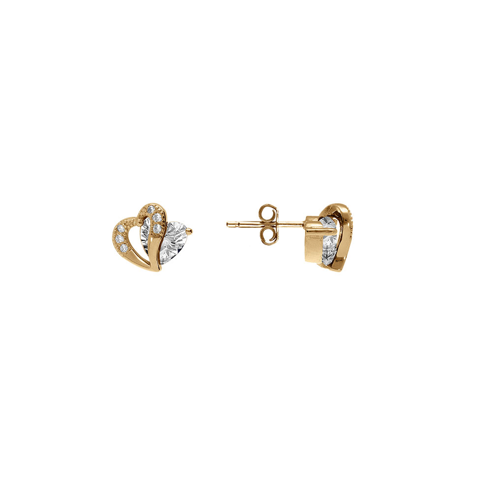 Boucles d\'oreille tige en vermeil double coeur d\'oxyde blancs - Vue 2