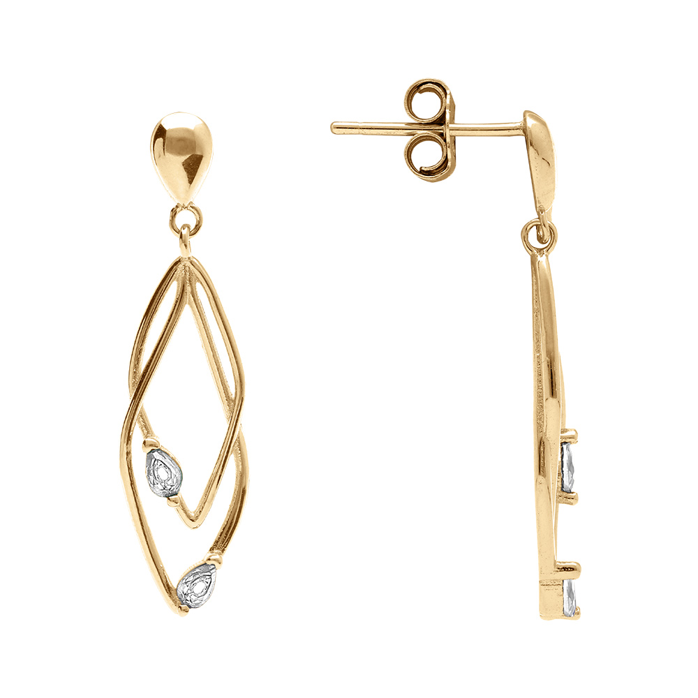 Boucles d\'oreille tigeen  vermeil deux losanges entrelac�s avec oxydes blancs sertis - Vue 2