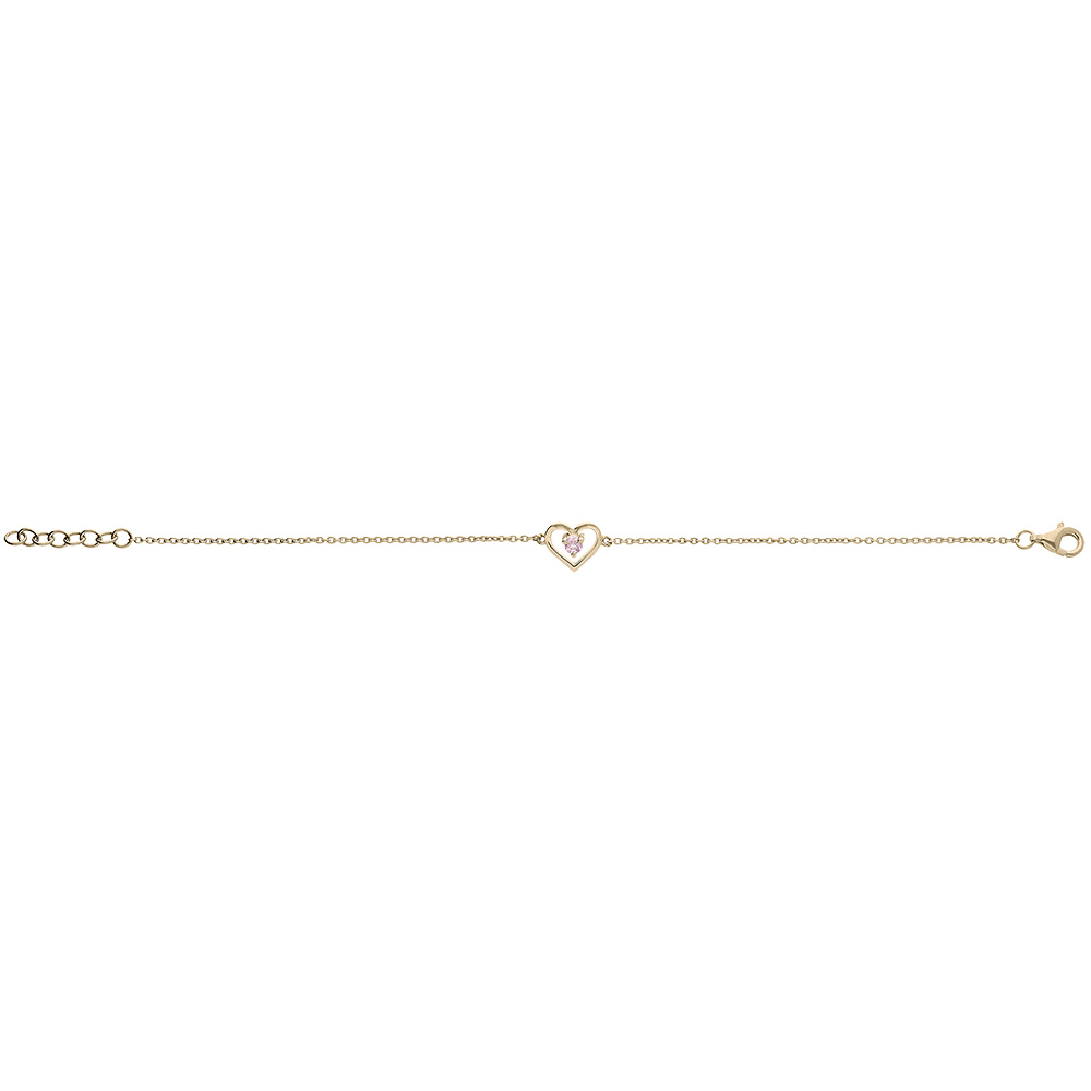 Bracelet en vermeil coeur ajour� et oxyde rose - 14+3cm - Vue 2