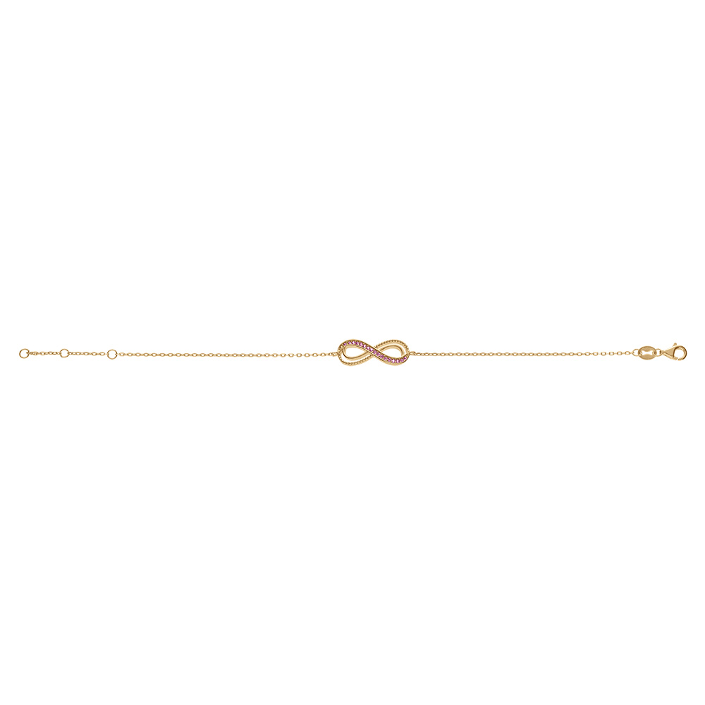 Bracelet rn vermeil motif infini ajour� avec oxydes roses sertis - 16+3cm - Vue 2