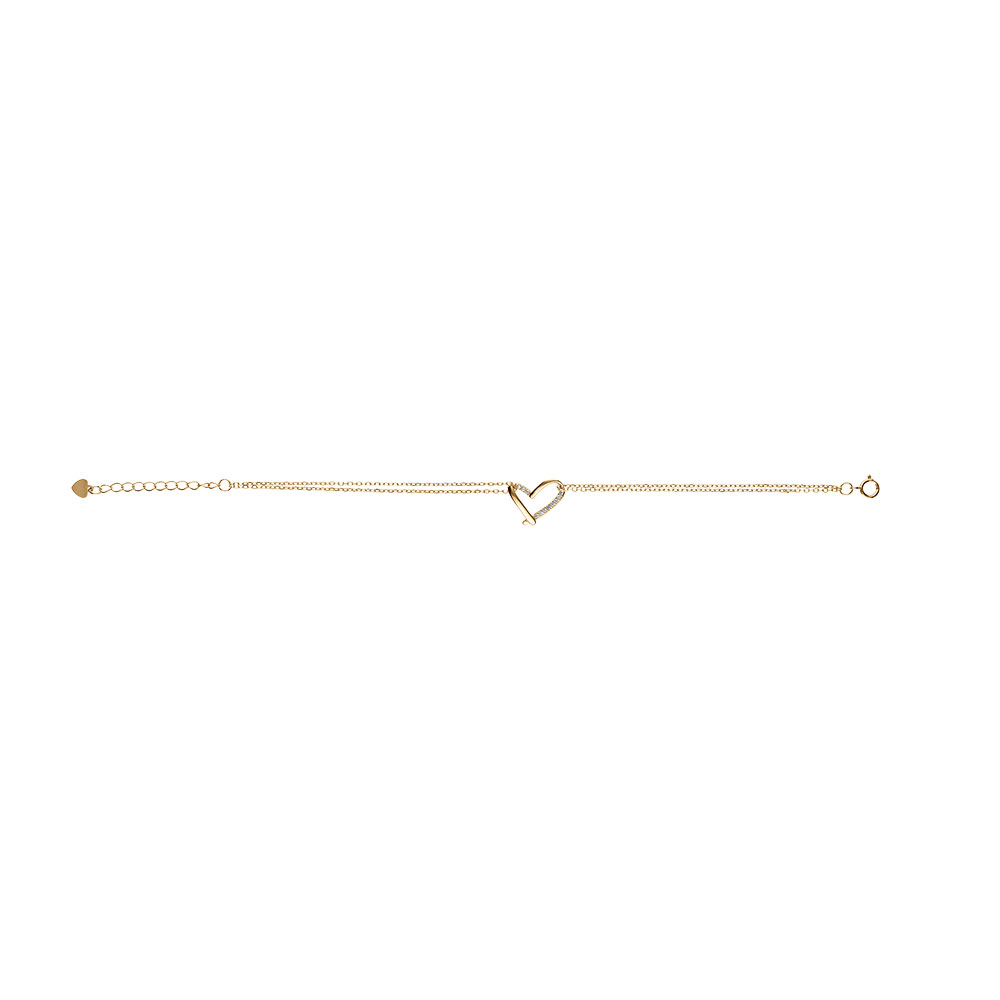 Bracelet en vermeil double cha�ne avec coeur par� d\