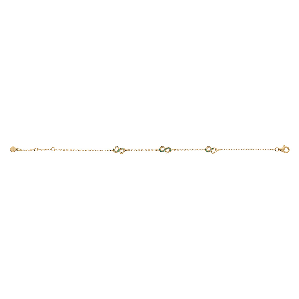 Bracelet en vermeil trois  infinis avec oxydes verts sertis - 15+3cm - Vue 2