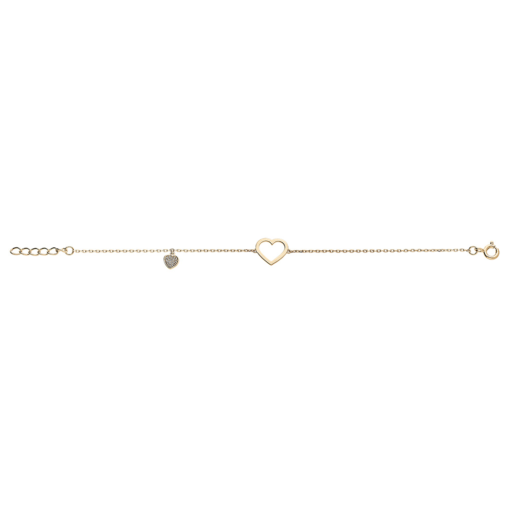 Bracelet en vermeil coeur �vid� et pampille coeur orn�e d\'oxydes blancs sertis -16+3cm - Vue 2