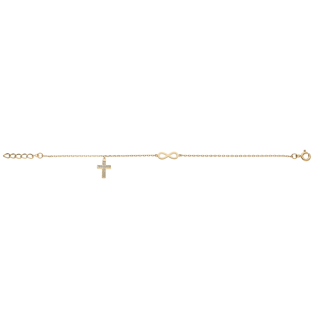 Bracelet en vermeil infini et pampille croix d-oxydes blancs sertis - 16+3cm - Vue 2
