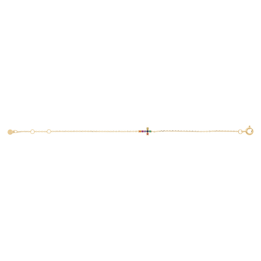 Bracelet en vermeil croix 10 x 8 mm avec pierres multi couleurs - 16+3cm - Vue 2