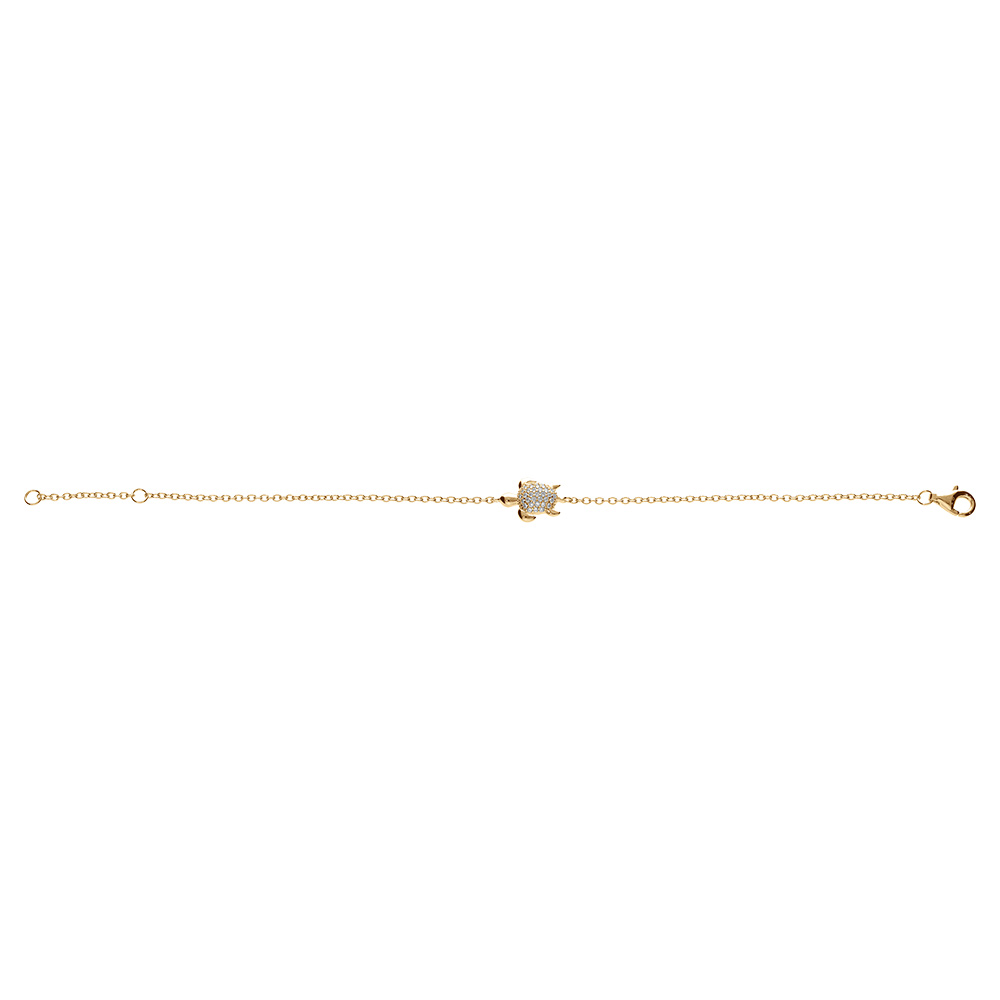 Bracelet en vermeil tortue par�e d\'oxydes blancs - 16+2cm - Vue 2