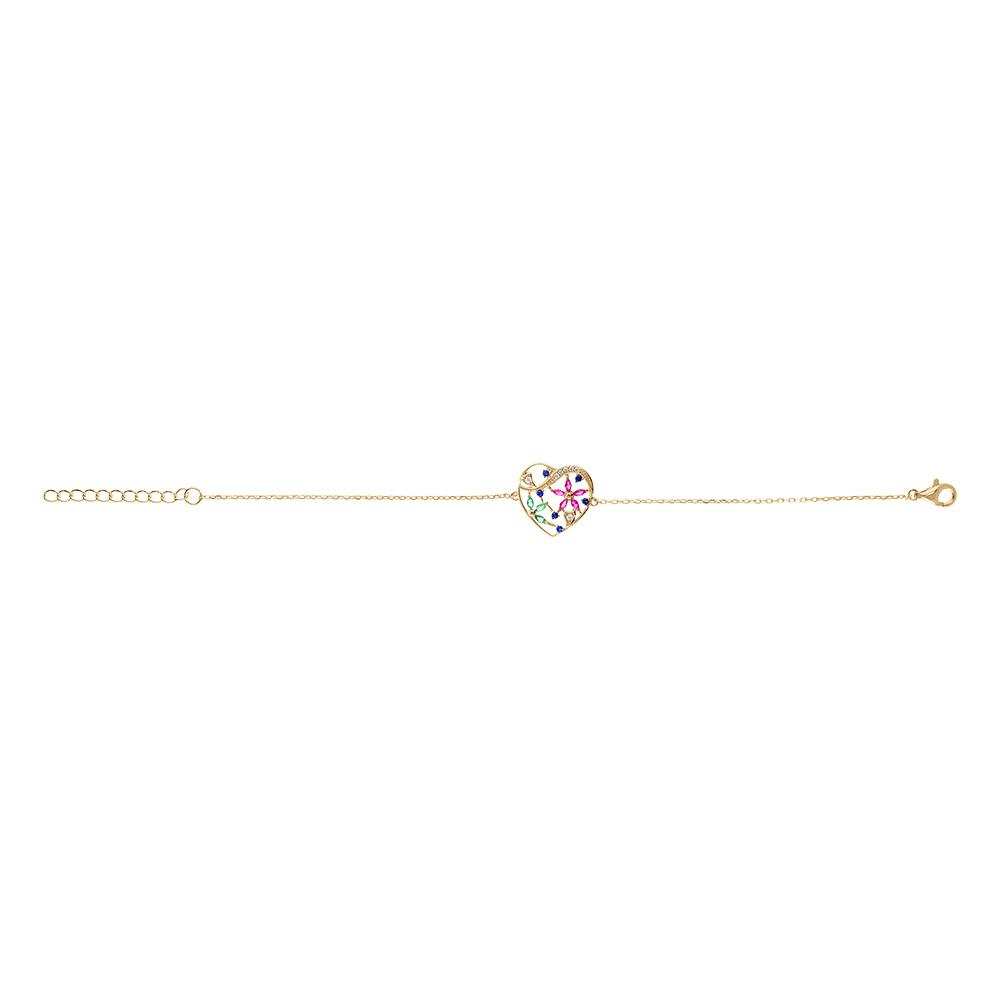 Bracelet en etvermeil coeur avec fleurs et oxydes multi couleurs - 16+3cm - Vue 2
