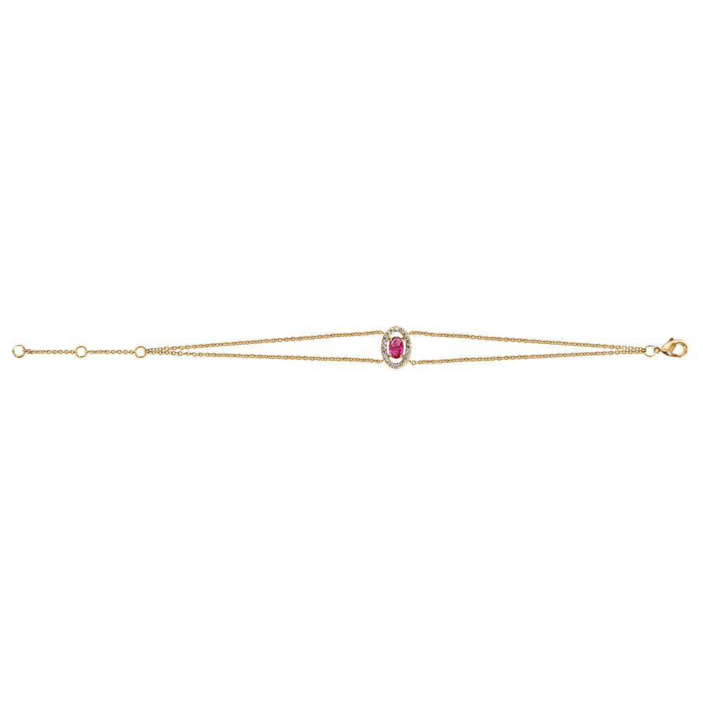 Bracelet en vermeil forme ovale verre fushia entourage d\'oxydes blancs sertis - 16+2cm - Vue 2
