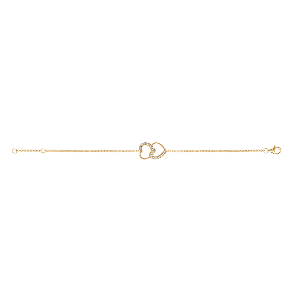 Bracelet en vermeil double coeur superpos� et oxydes blancs sertis - 16+2cm - Vue 2