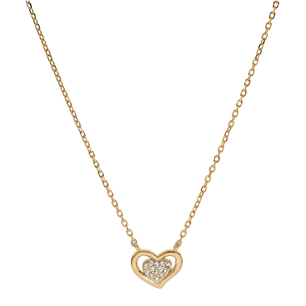 Collier en vermeil avec coeur d\'oxydes blancs sertis - 42+3cm - Vue 2