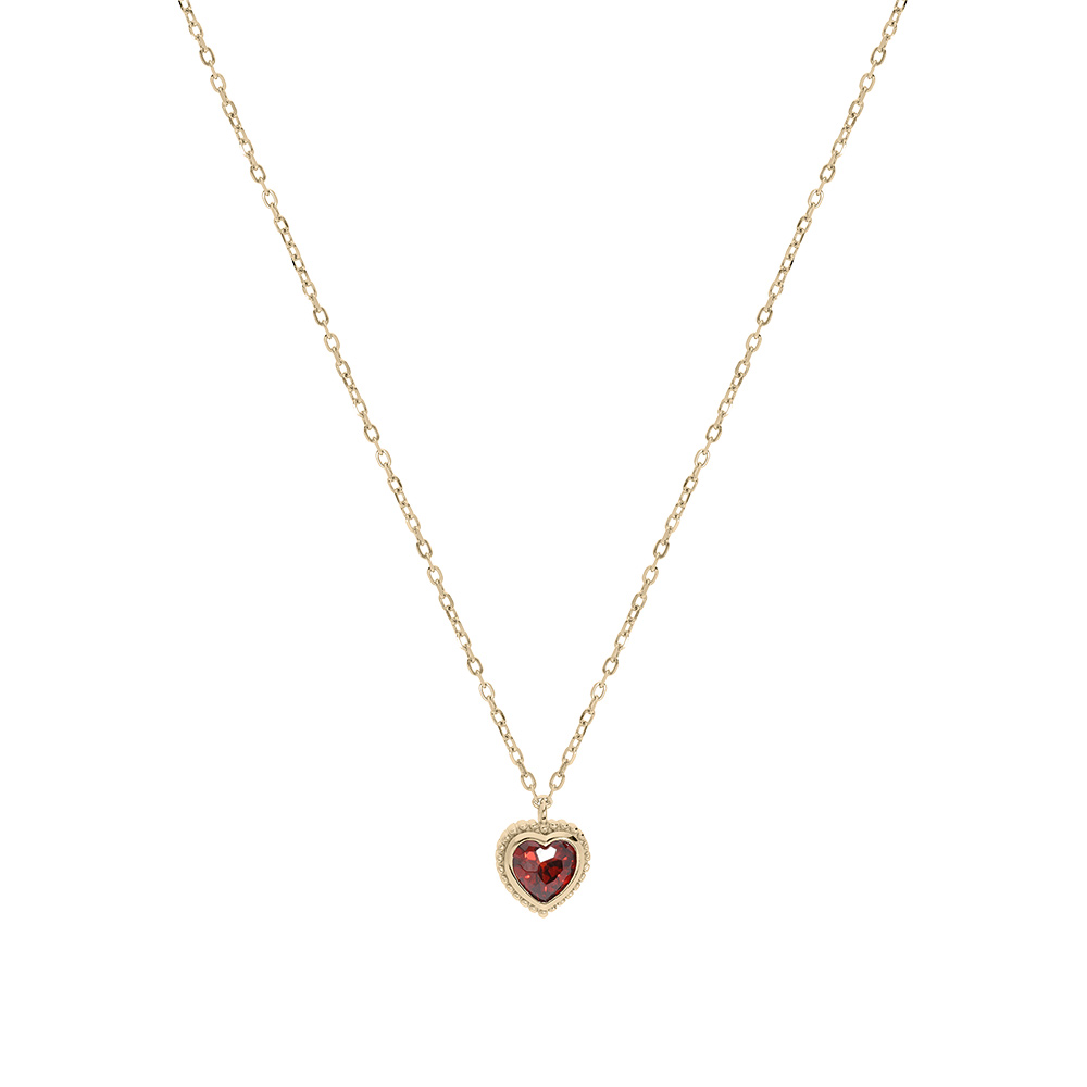Collier en vermeil avec coeur oxyde grenat - 42+3cm - Vue 2