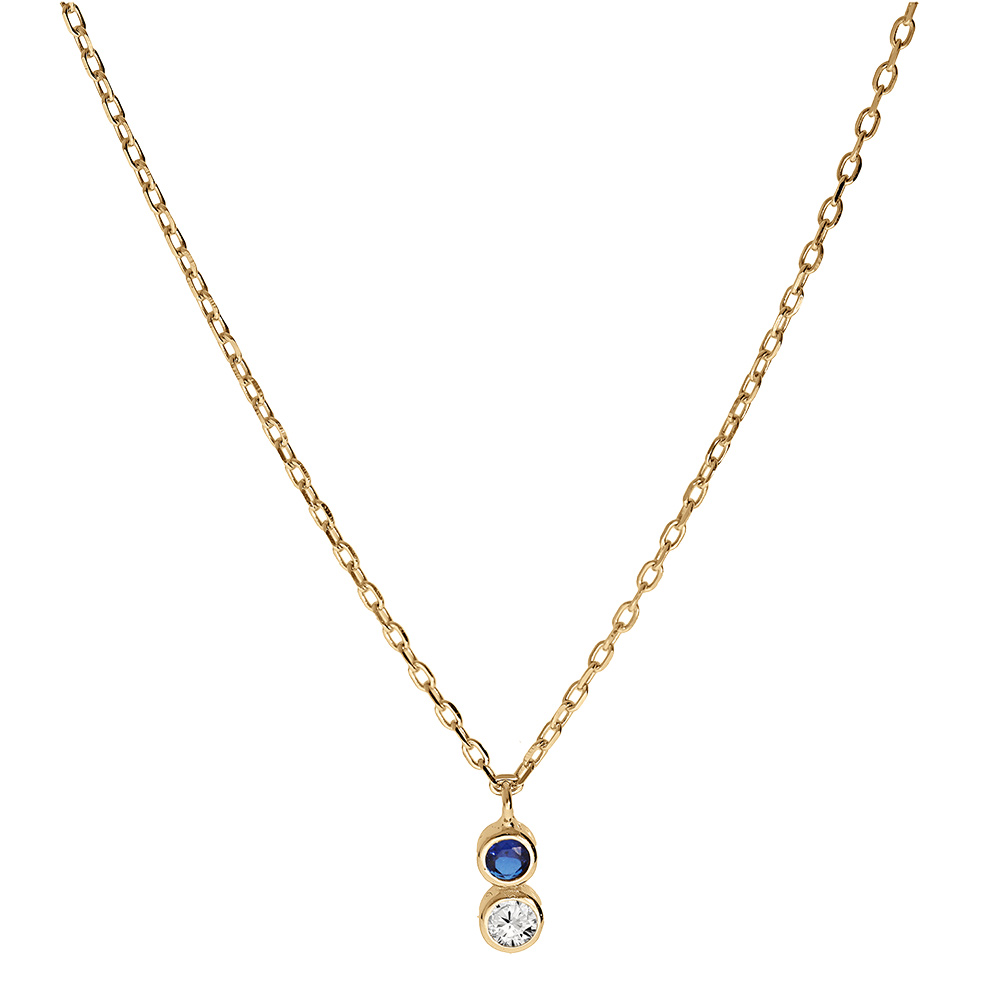 Collier en vermeil deux oxydes blanc et bleu fonc� sertis clos - 40+2+2cm - Vue 2