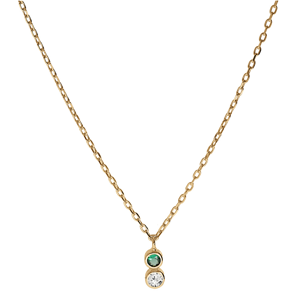 Collier en vermeil deux oxydes blanc et vert sertis clos - 40+2+2cm - Vue 2