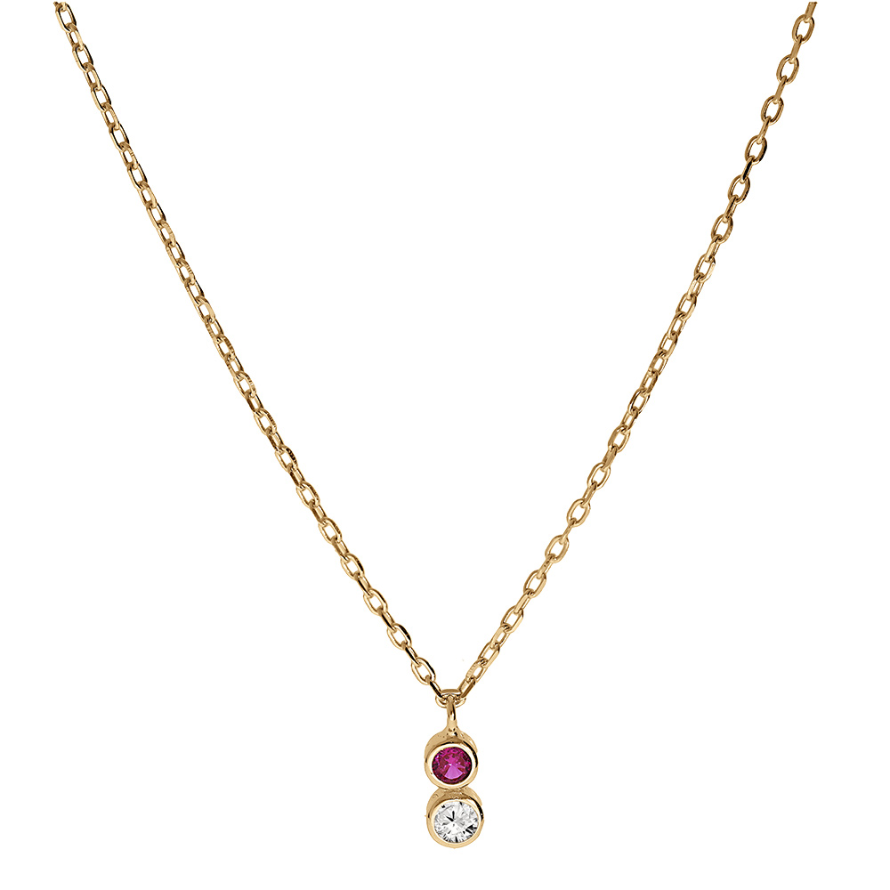 Collier en vermeil deux oxydes blanc et fuschia sertis clos - 40+2+2cm - Vue 2