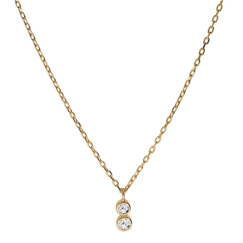 Collier en vermeil deux oxydes blancs sertis clos - 40+2+2cm - Vue 2
