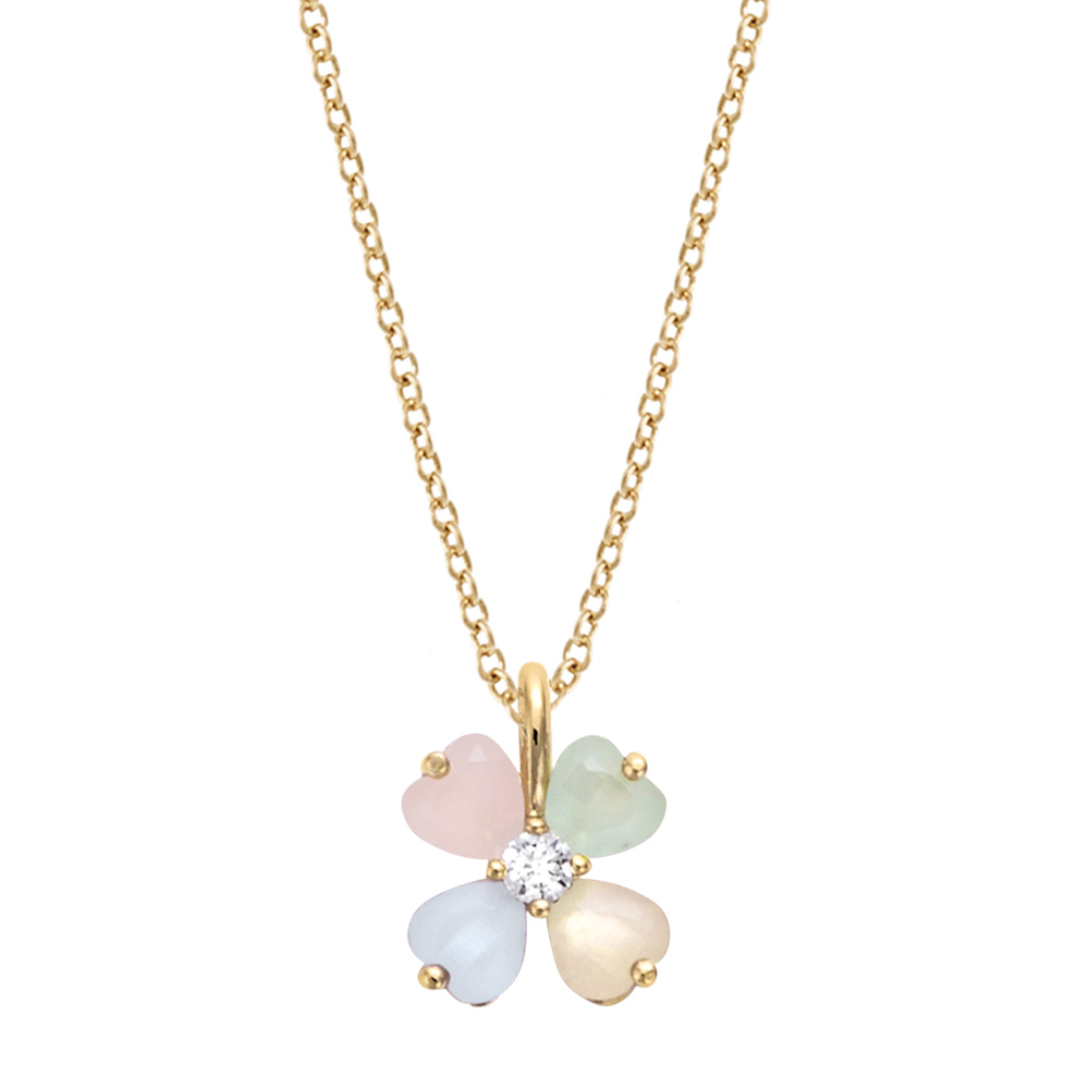 Collier en vermeil forme fleur avec p�tales en verre opaque pastel - 40+4cm - Vue 2