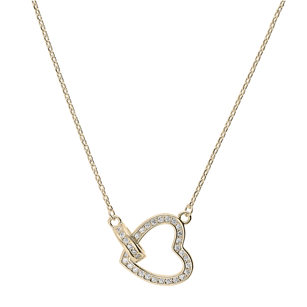 Collier en vermeil avec coeur entour� d\'oxydes blancs sertis - 40+5cm - Vue 2