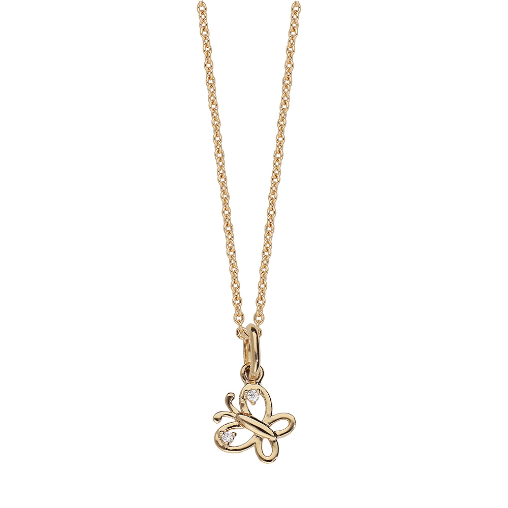 Collier en vermeil pendentif papillon ajour� et oxydes blancs - 36+2cm - Vue 2