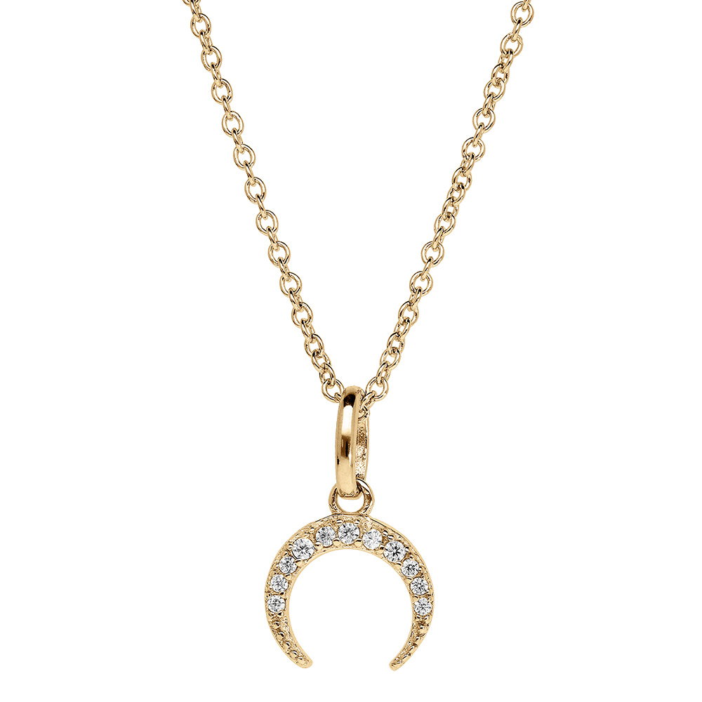 Collier en vermeil pendentif demi lune orn�e d\'oxydes blancs sertis - 40+4cm - Vue 2