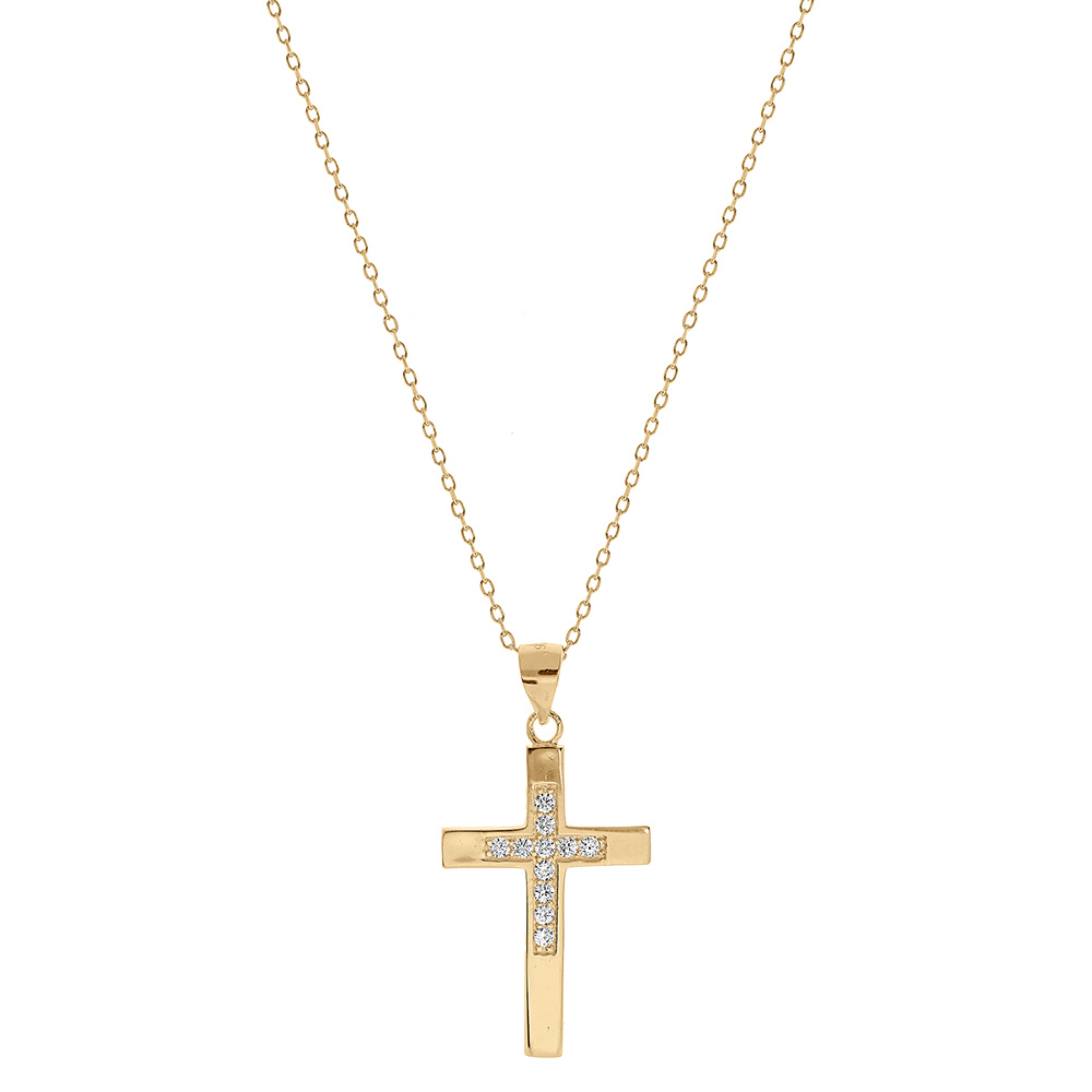 Collier en vermeil pendentif croix avec oxydes blancs - 40+2+2cm - Vue 2