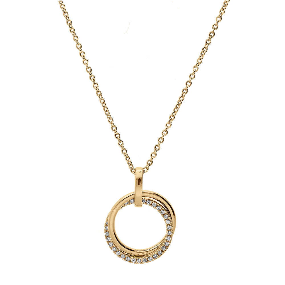Collier  en vermeil double cercle lisse et scintillant d\'oxydes blancs sertis - 40+4cm - Vue 2