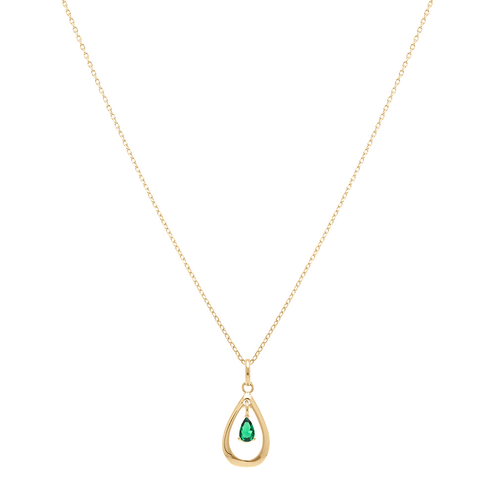 Collier en vermeil pendentif goutte ovale 15mm avec goutte d\'oxyde vert - 42+3cm - Vue 2