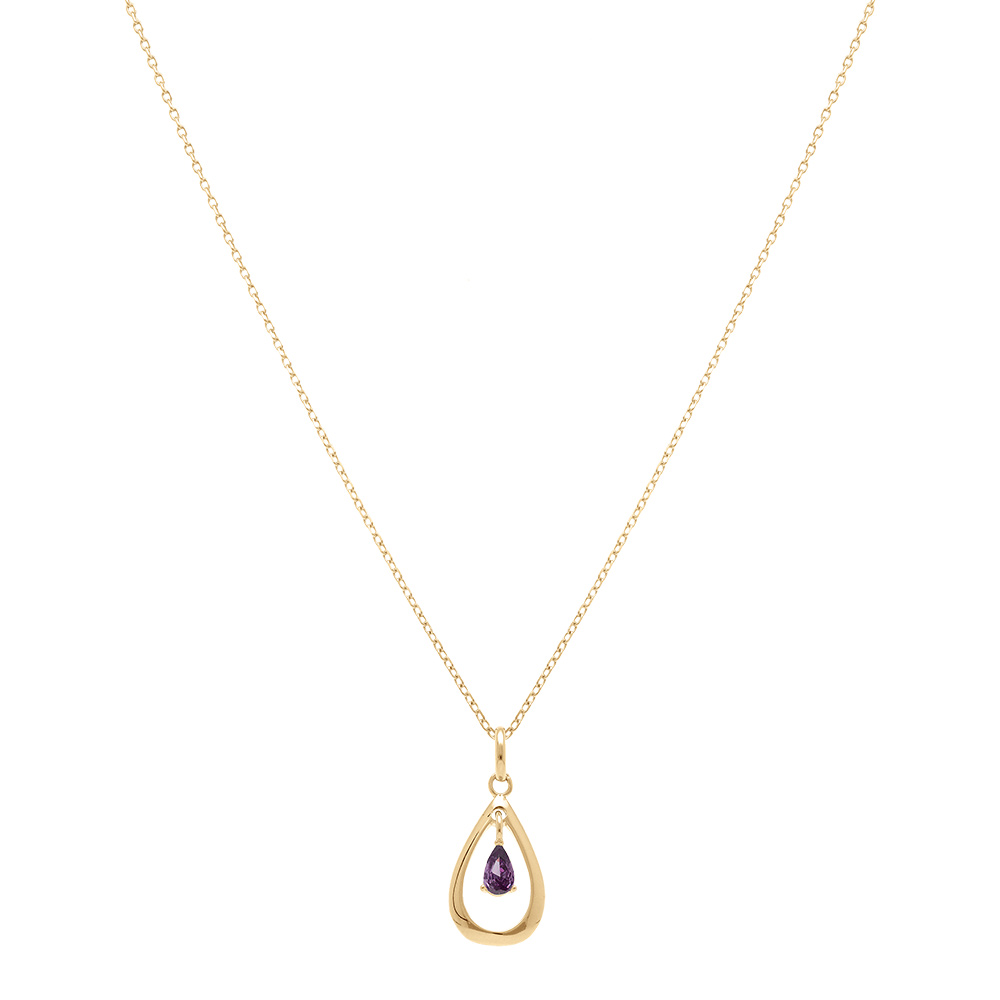 Collier en vermeil pendentif goutte ovale 15mm avec goutte d\' oxyde violet - 42+3cm - Vue 2