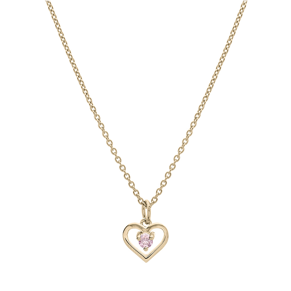 Collier en vermeil pendentif coeur et oxyde rose -35+5cm - Vue 2