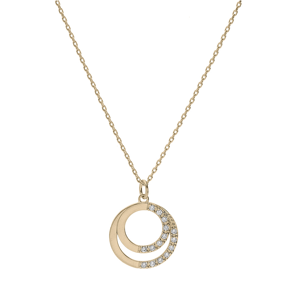 Collier en vermeil double cercle � graver avec oxydes blancs sertis - 42+3cm - Vue 2