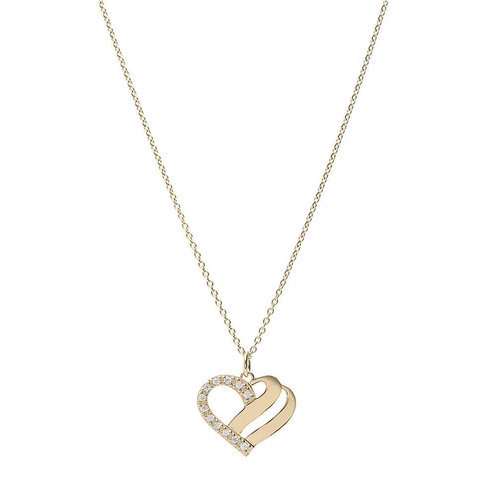 Collier en vermeil coeur � graver avec oxydes blancs sertis - 42+3cm - Vue 2