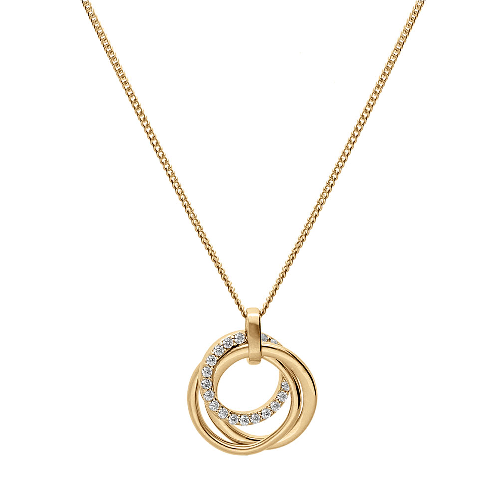 Collier en vermeil pendentif noeud d\'amour trois  cercles don un par� d\'oxydes blancs sertis - 41+5cm - Vue 2